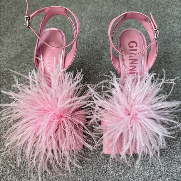 Ganni Shoes - Ganni Pink Feathered Sandals